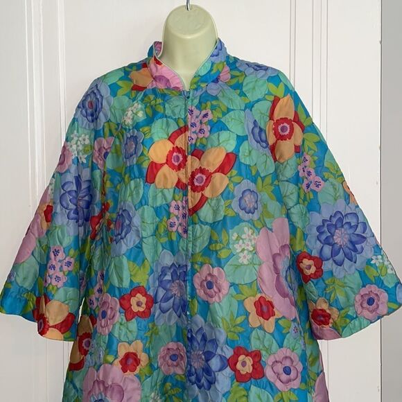 Vtg 60s/70s Stella Fagin flower power thin quilted polyester zip up robe - Picture 3 of 10